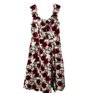 Orchid Bloom White Red Roses Green Leaf Sleeveless Dress Size Small